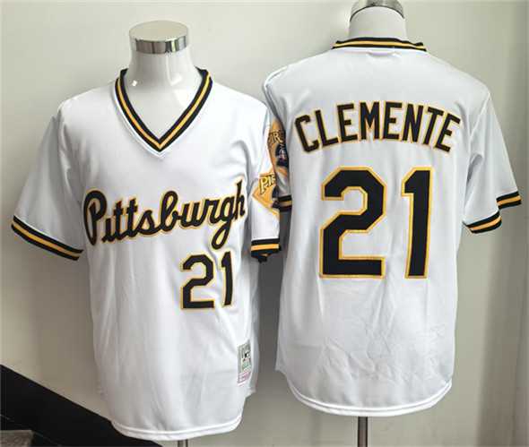 Mens Pittsburgh Pirates #21 Roberto Clemente White Stitched Jersey->pittsburgh pirates->MLB Jersey